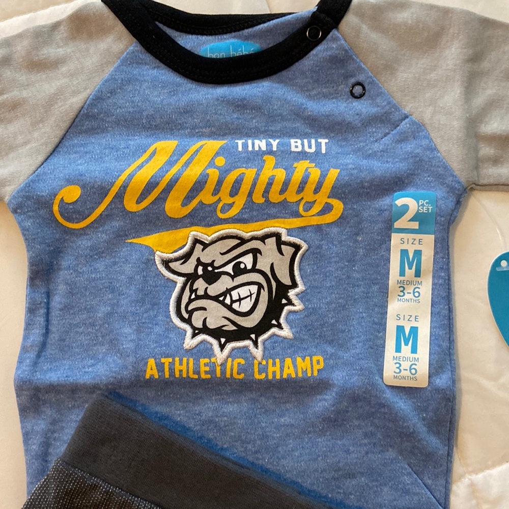 NWT BON BEBE Baby Boys' 2 Piece Bodysuit Set with Sweatpant, Athletic Champ Blue